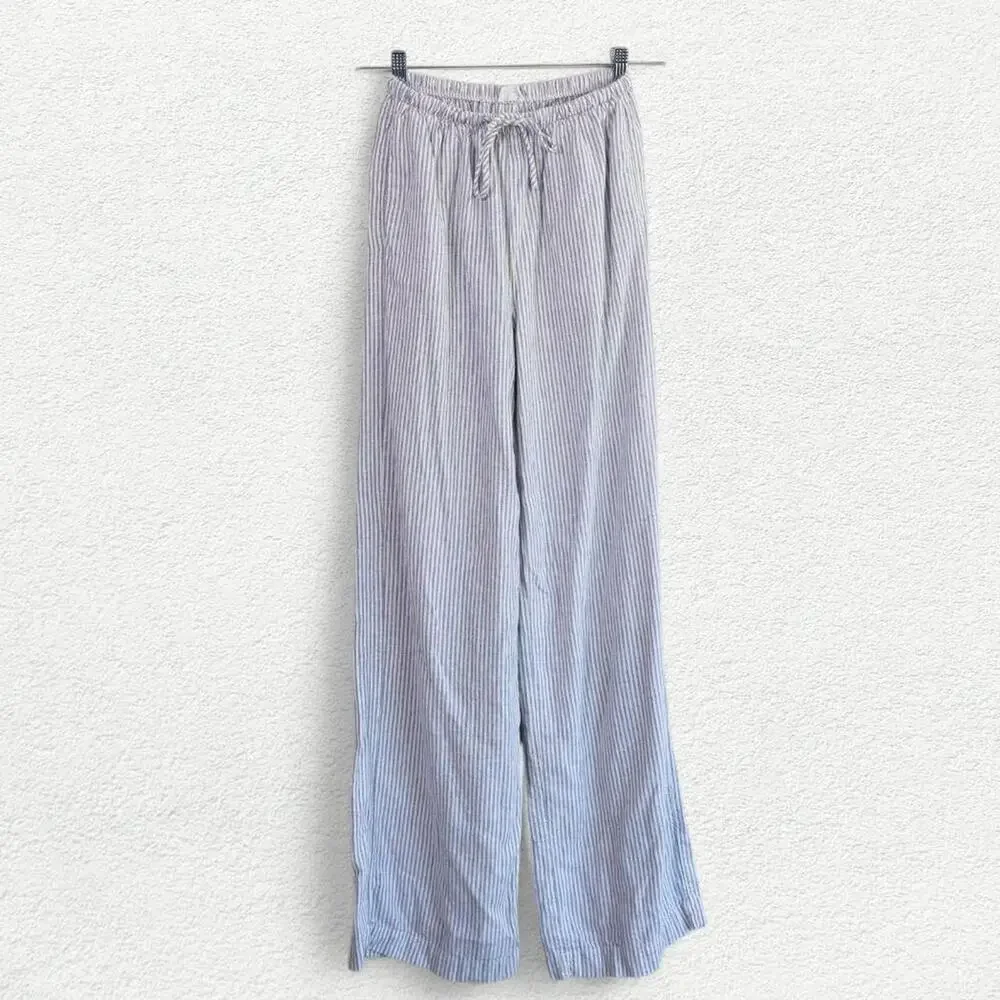 Cotton On Haven Linen Wide Leg Pant in Blue & White Stripes